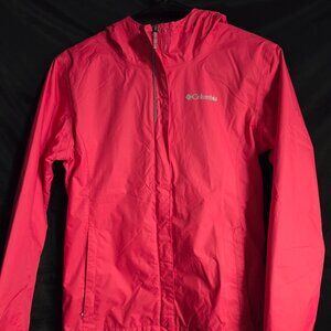 Columbia Girls Large Pink Omni-Tech Waterproof Breathable Rain Jacket Youth 14/1